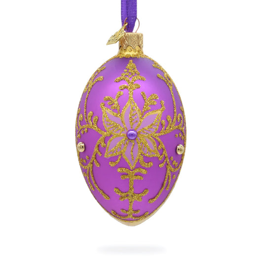 Golden Swirls on Purple Glass Egg Ornament 4 Inches